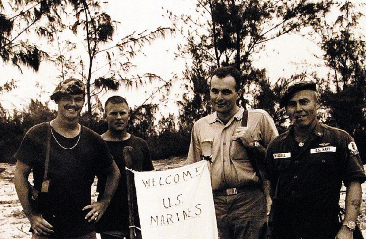Navy men of Underwater Demolition 12 await arrival of United States Marines at Da Nang - 1965