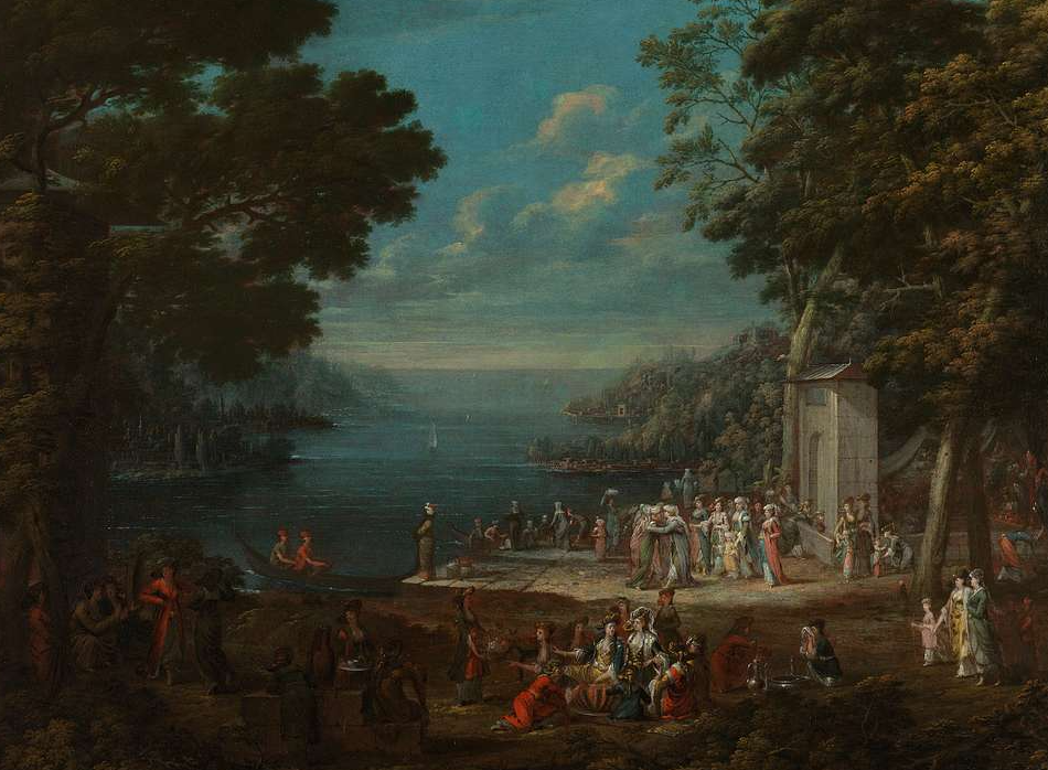 Painting describing wealthy people on a picnic