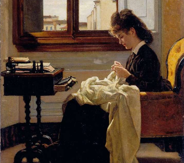 Lady sewing (1872), by Silvestro Lega