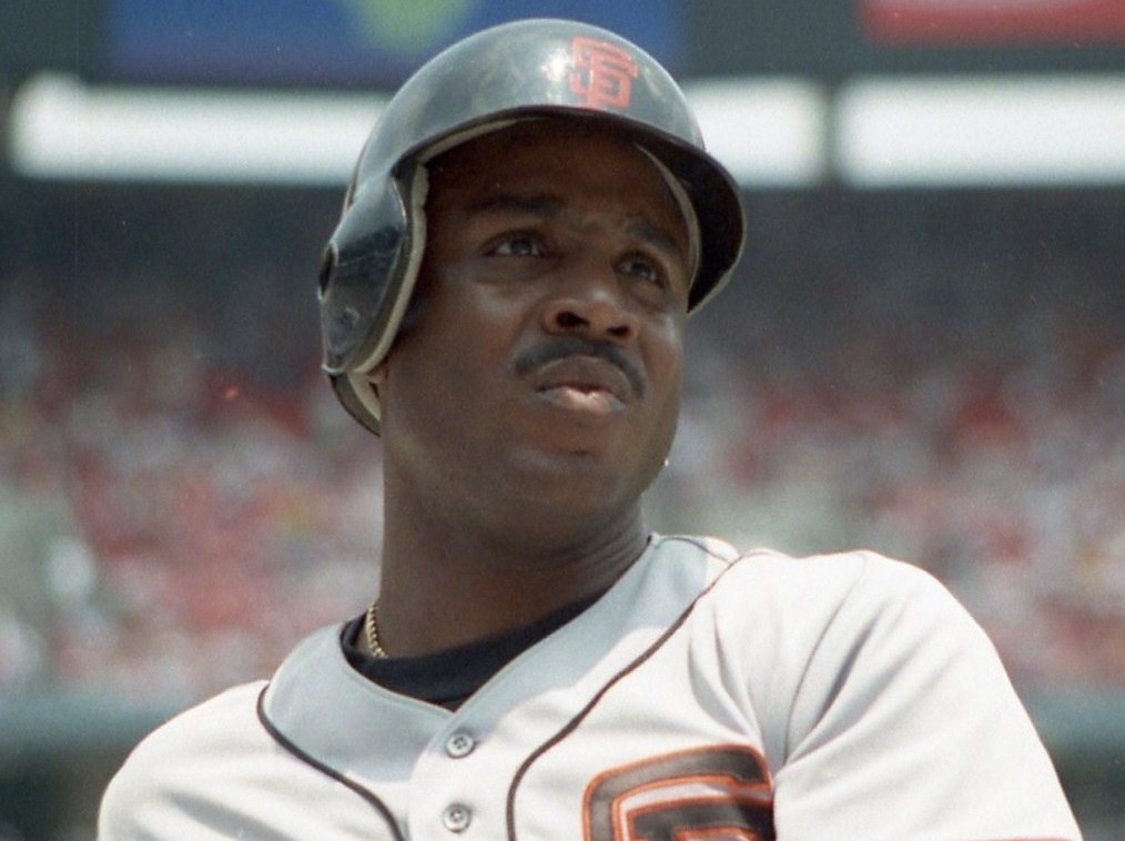 Barry Bonds, outfielder with the San Francisco Giants on deck during a game, circa 1993.