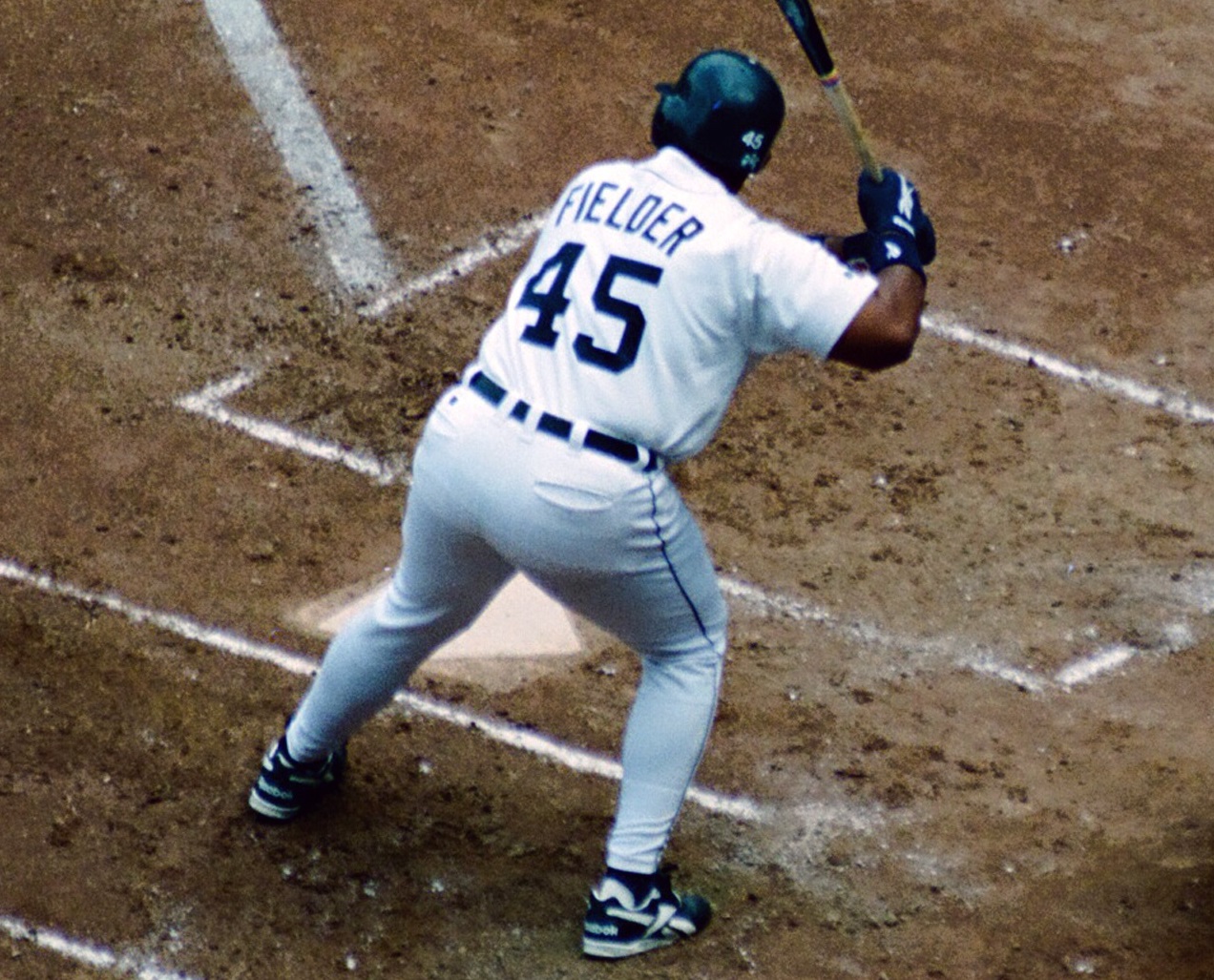 Cecil Fielder at bat for the Detroit Tigers during a game in 1996.