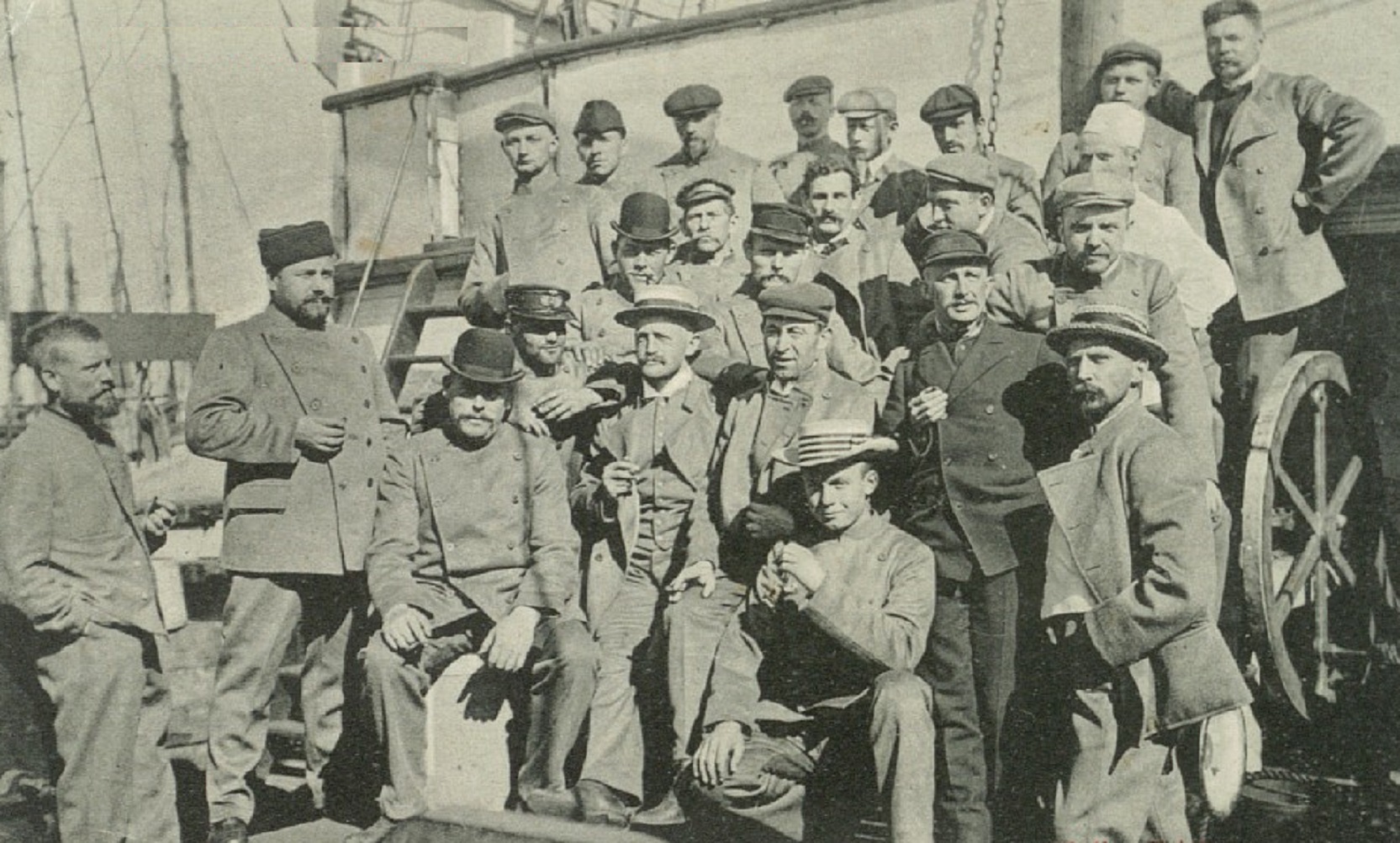 The members of the Denmark Expedition on board the ship