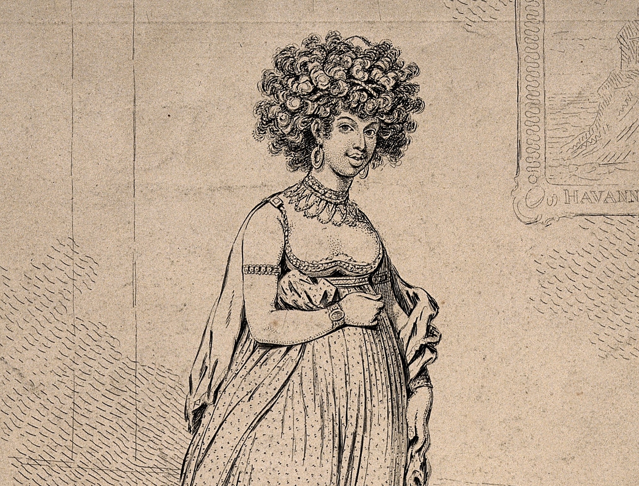 Society figure Thérésa Tallien, wearing elaborate clothes and jewellery - 1796