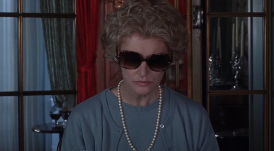 Glenn Close as  Sunny von Bulow in  the movie wearing gray sweater