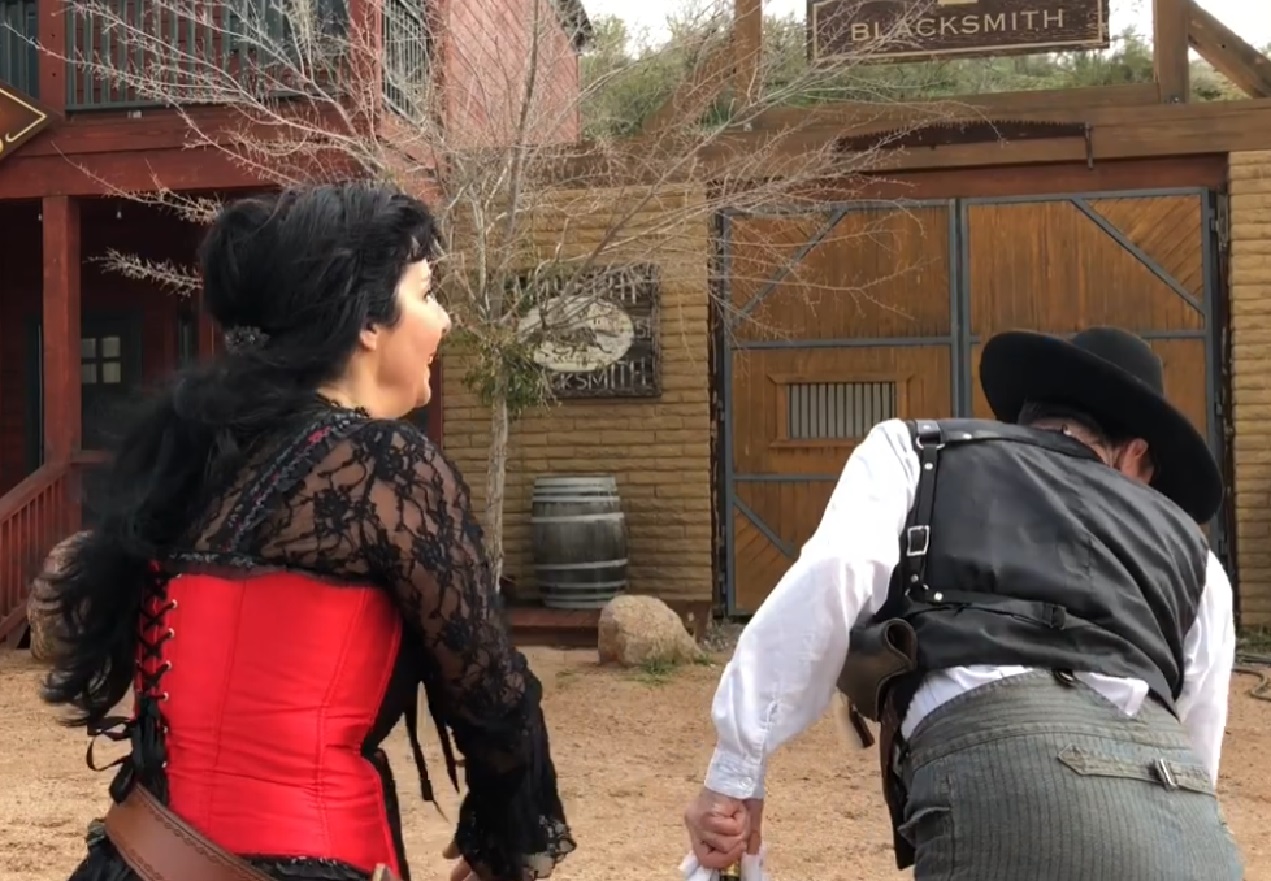 Screenshot of Big Nose Kate (Kate Horony) fighting with a man - from One Day Only (2018/19)