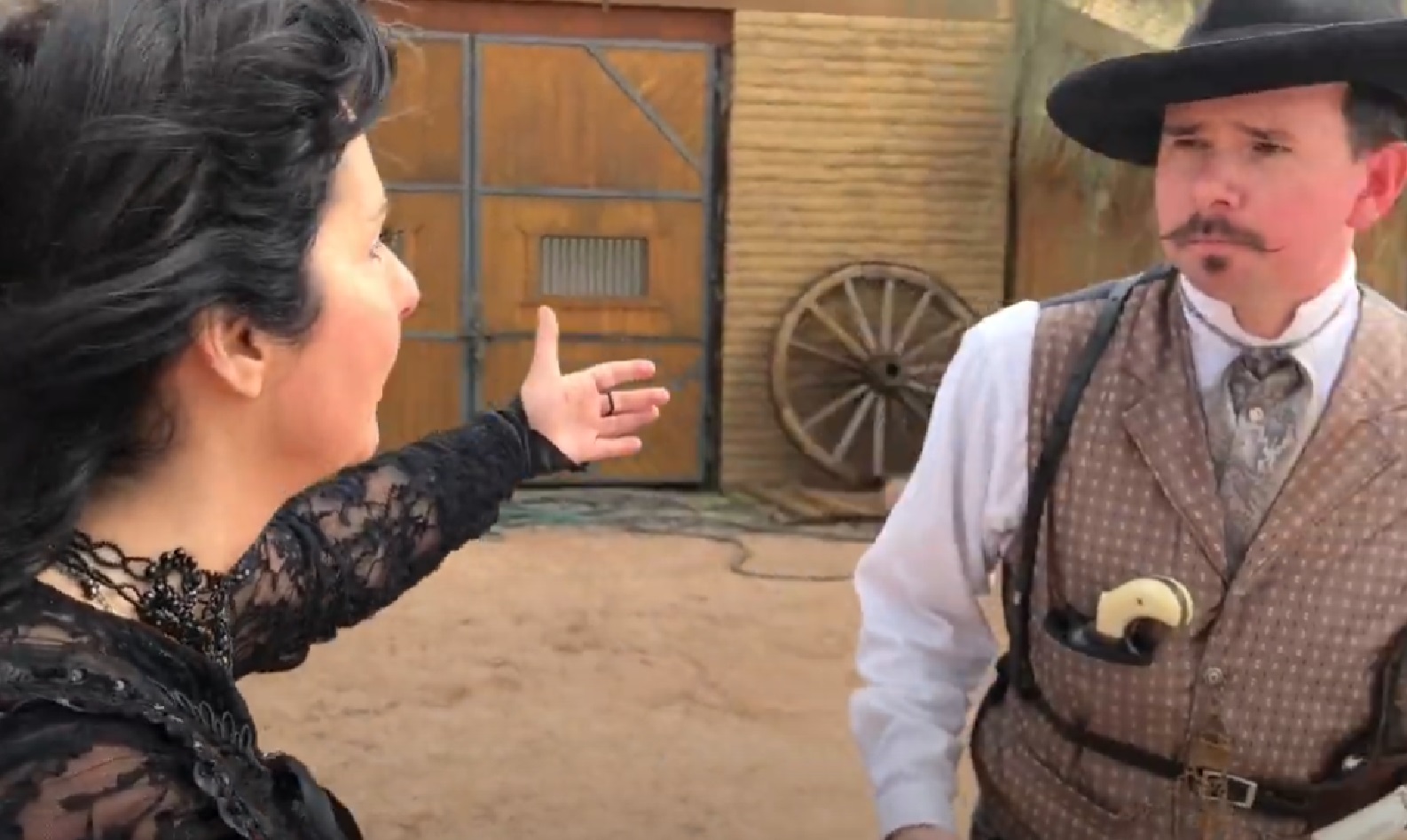 Screenshot of Big Nose Kate (Kate Horony) arguingwith other man - from One Day Only (2018/19)