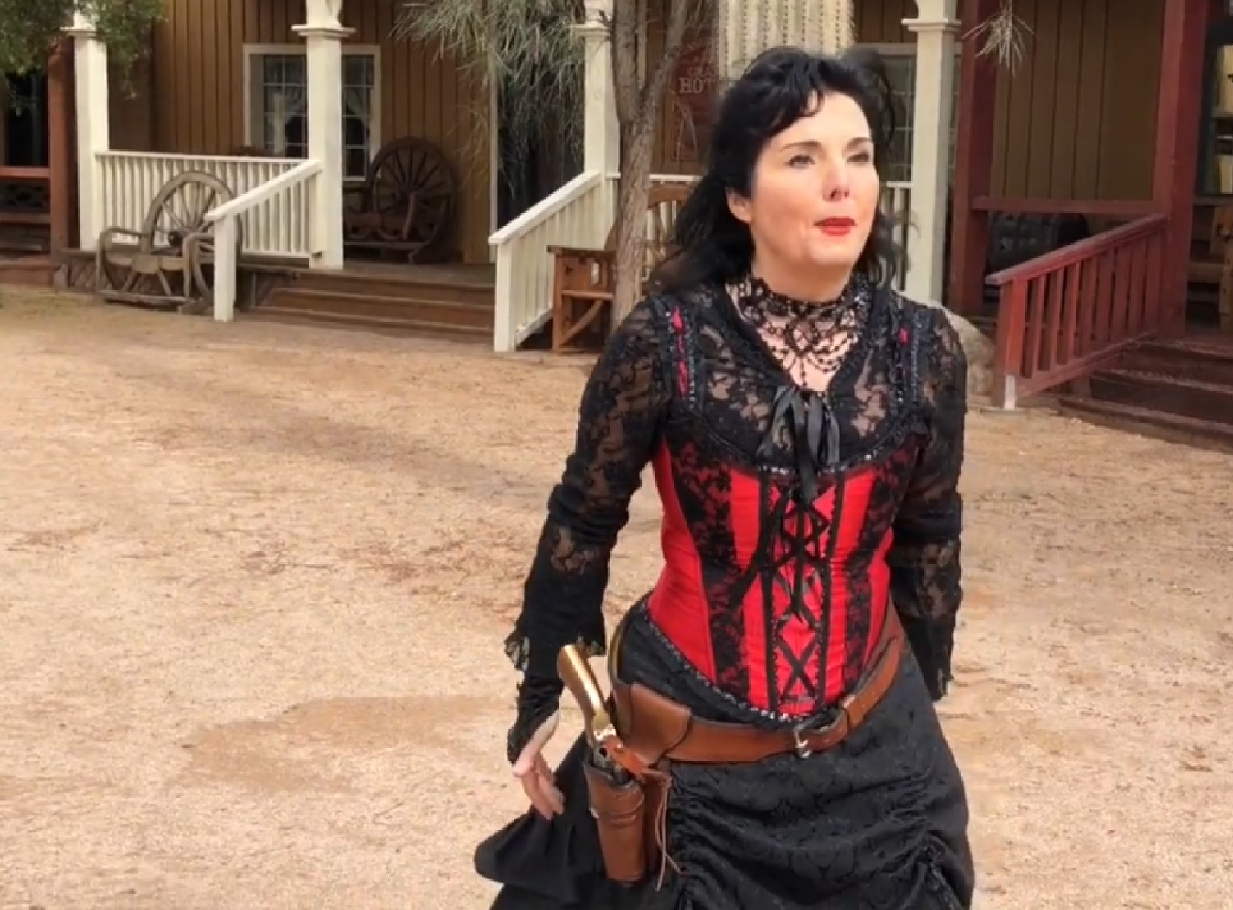Screenshot of Big Nose Kate (Kate Horony) standing outside - from One Day Only (2018/19)