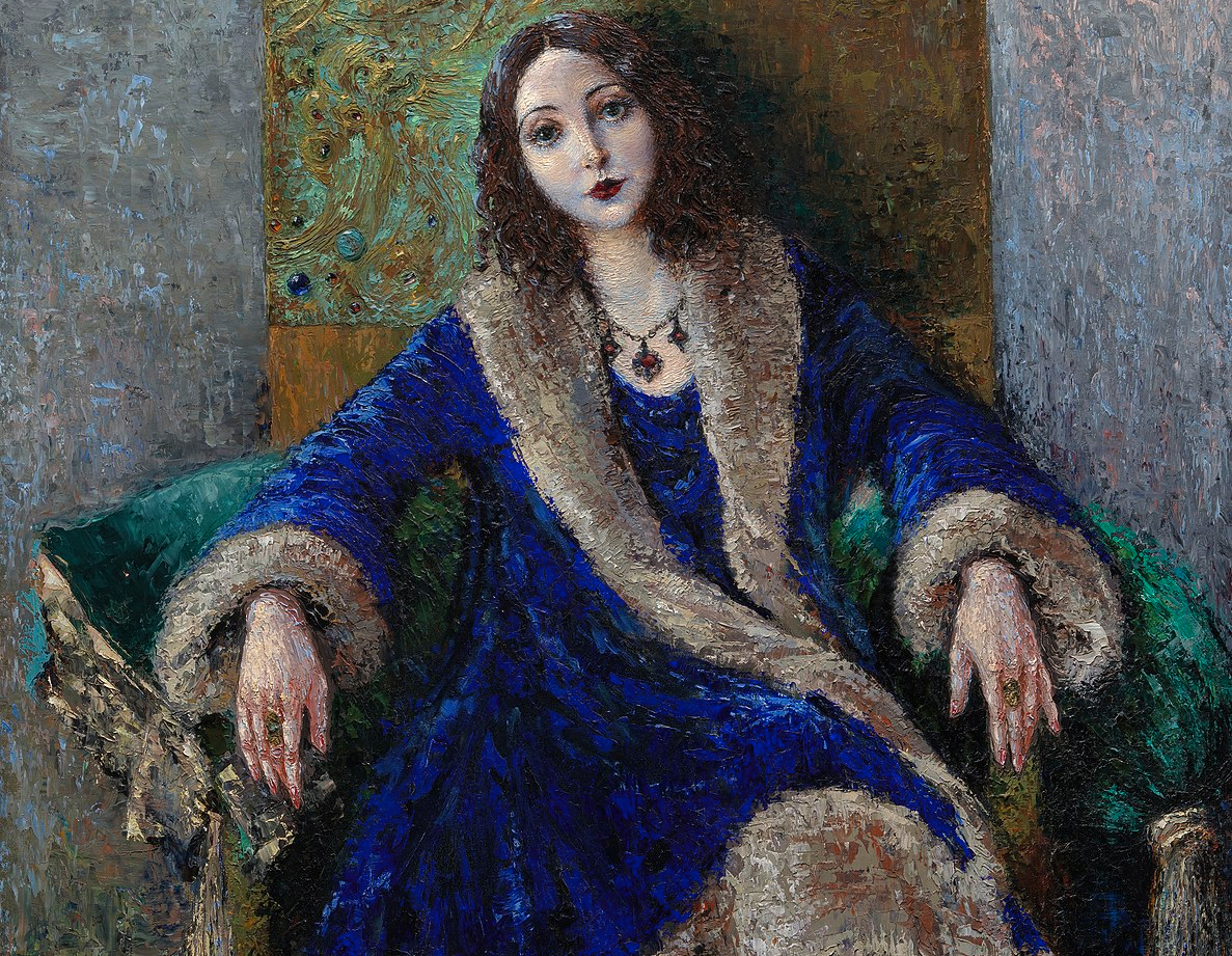 Anaïs Nin portrait in blue dress