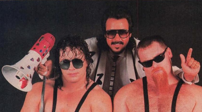 Bret Hart and Jim Neidhart and their manager Jimmy Hart