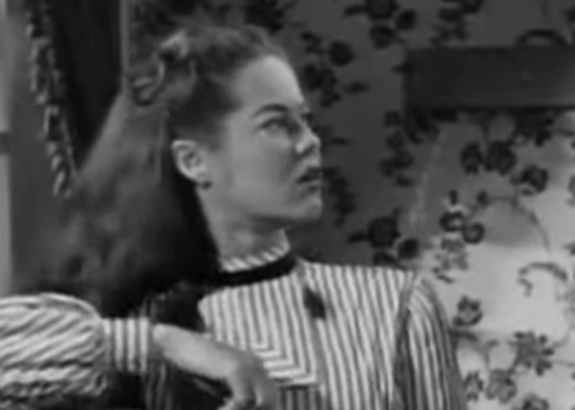 Screenshot of Dona Drake looking at side - from The Doolins of Oklahoma (1949)