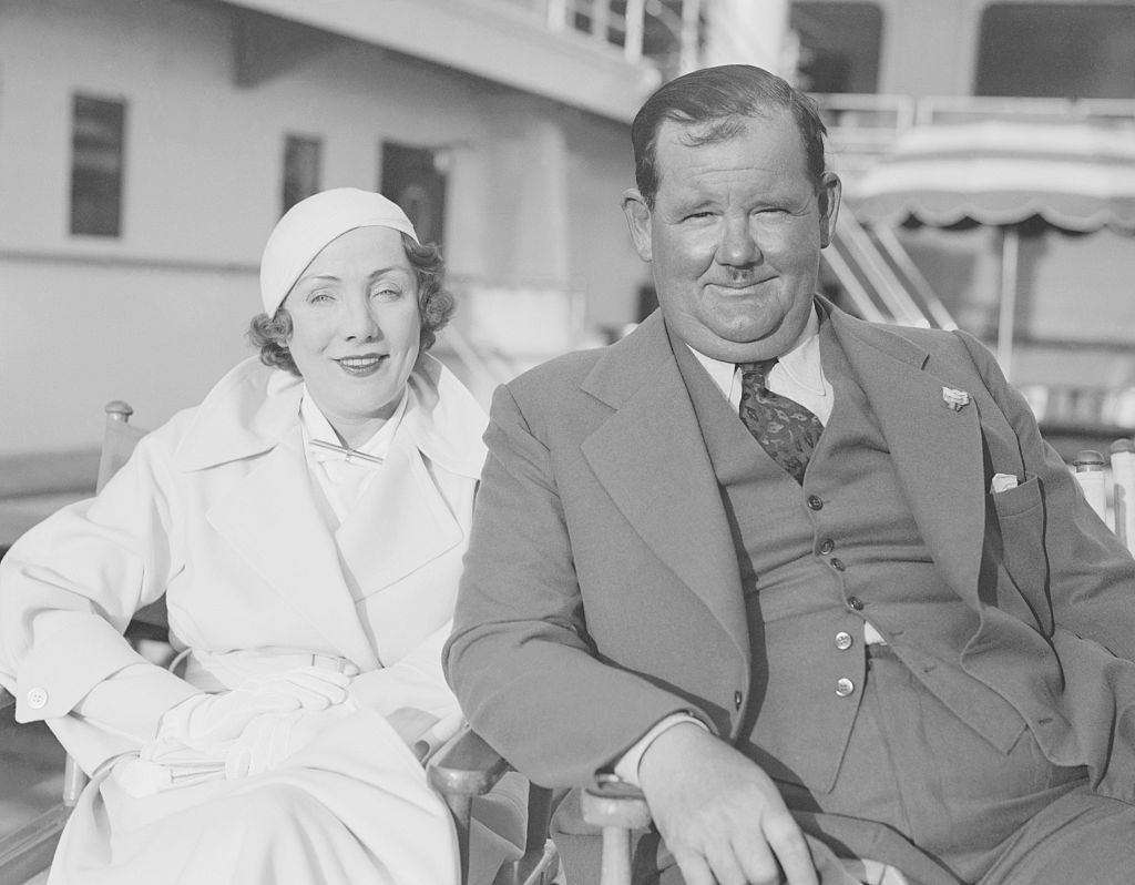 Comedic film star Oliver Hardy and his wife, Myrtle Reeves, aboard the S.S. Santa Lucia