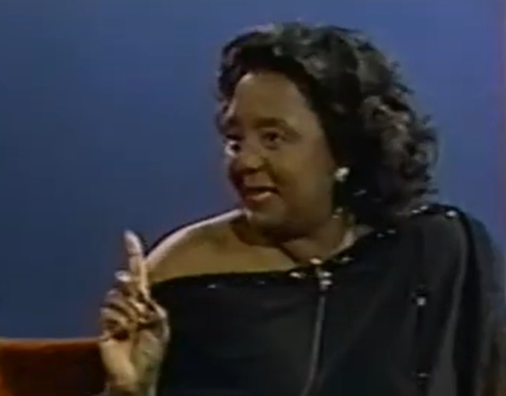 Screenshot of Joyce Bryant pointing with finger - from The David Susskind Show - (1958–1987)