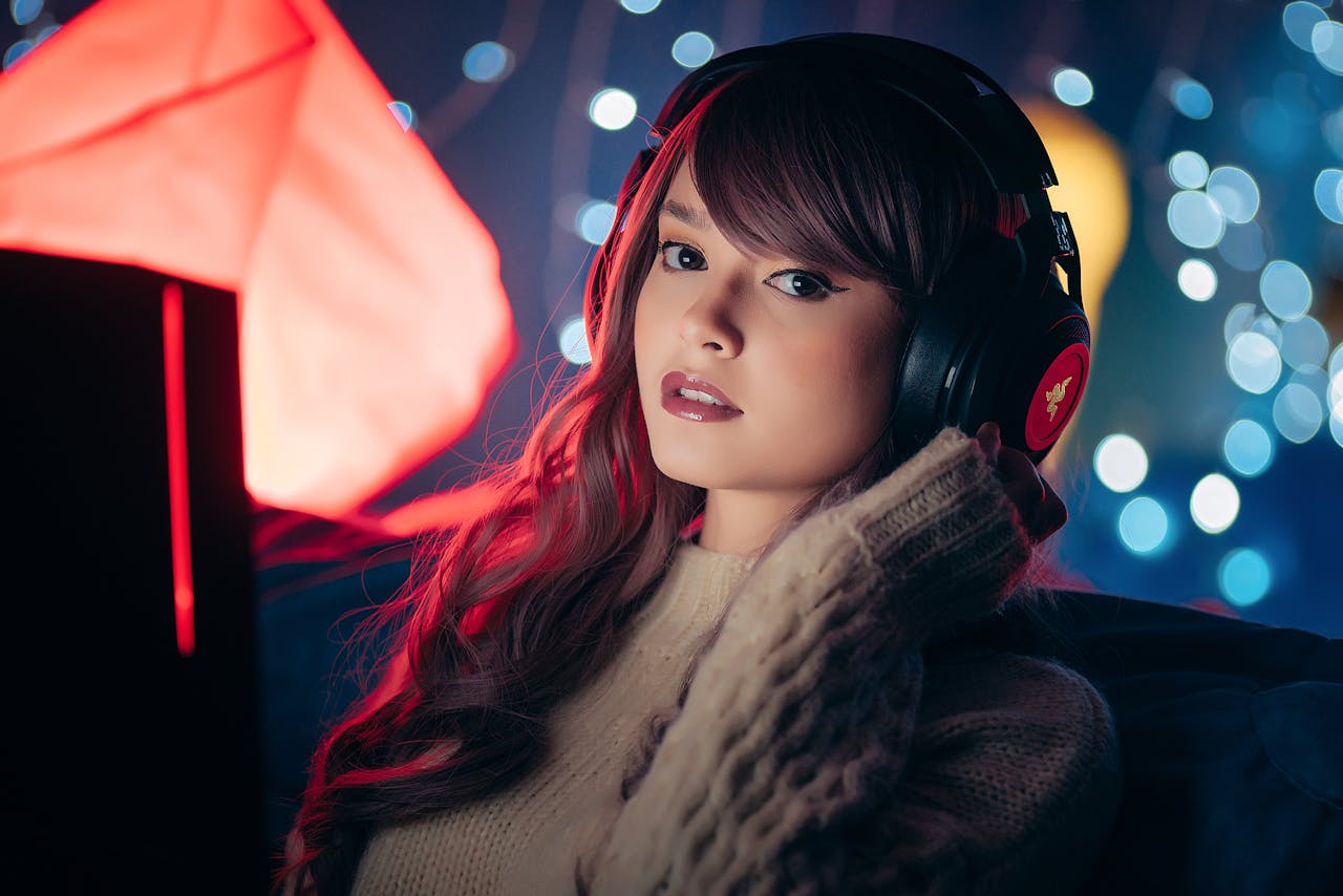 Gamer girl with Black Headphones.