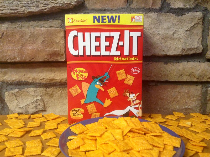Box of Cheez-It Crackers with Perry the Platypus on it