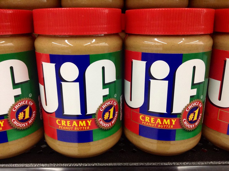 Close-up photo of Jif Creamy Peanut Butter placed on a market rack
