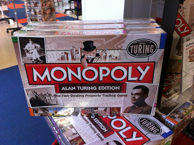 Close-up photo of Alan Turing Edition of Monopoly placed on a table