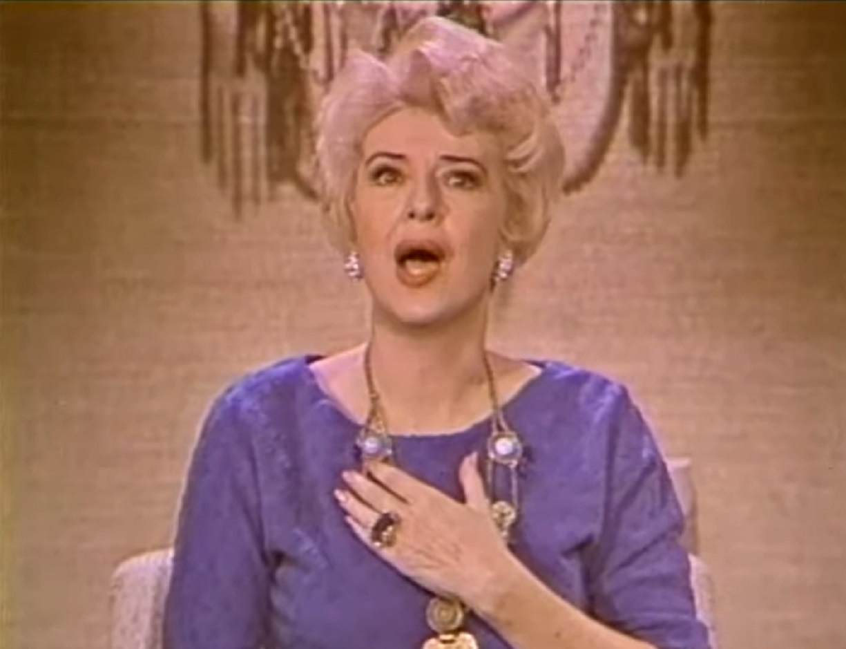 Screenshot of Gypsy Rose Lee smiling and looking upset from - The Gypsy Rose Lee Show (1965-67)