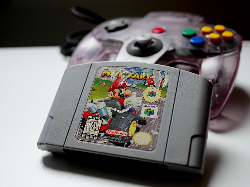 Close Up Photo of Mario Kart 64 cartridge