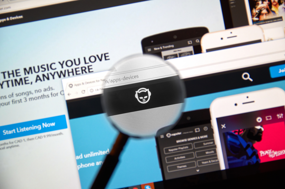 Napster web page under magnifying glass