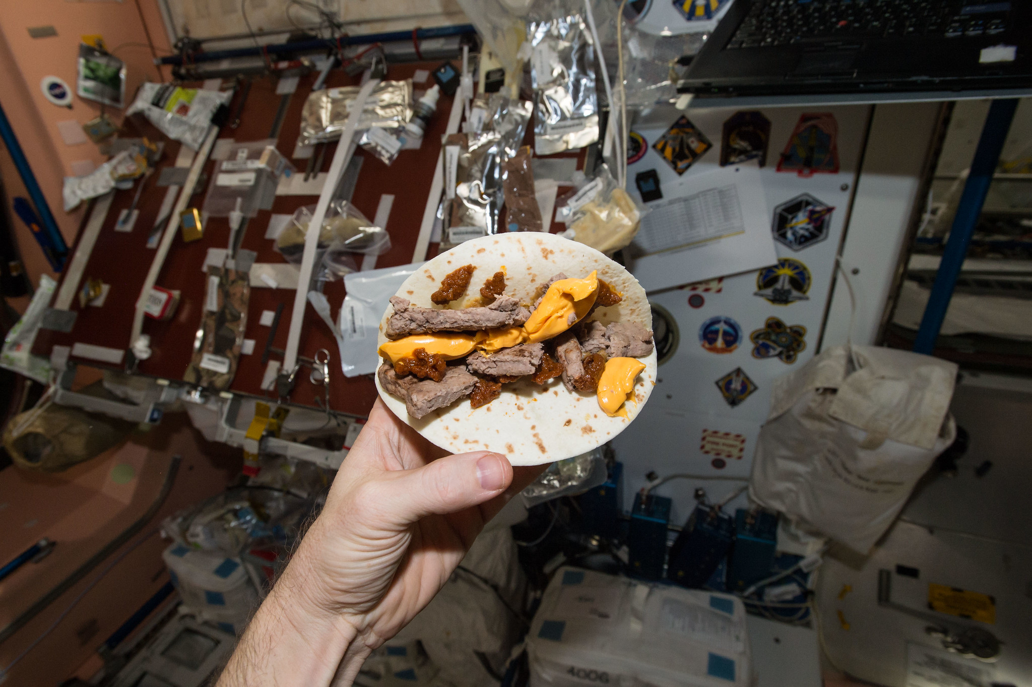 Eating food in space.