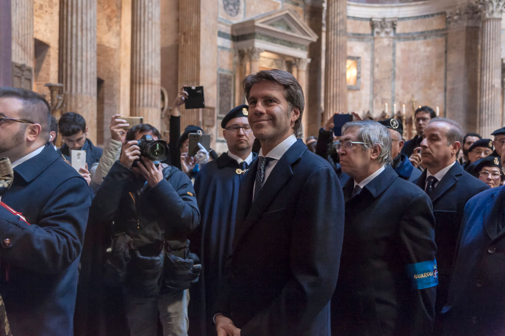 :Emanuele Filiberto of Savoy, Prince of Venice during for the mass in memory of the kings of Italy within the Pantheon on January 21, 2018 in Rome, Italy