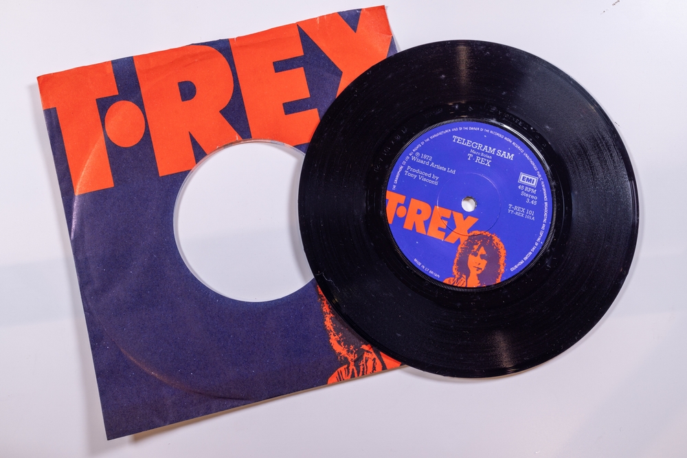An old 7inch vinyl record by the band T-Rex