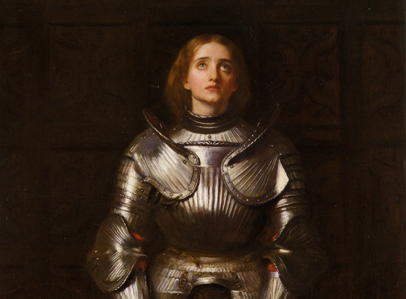 Oil painting, on canvas, of Joan of Arc wearing a suit of armor - 1865