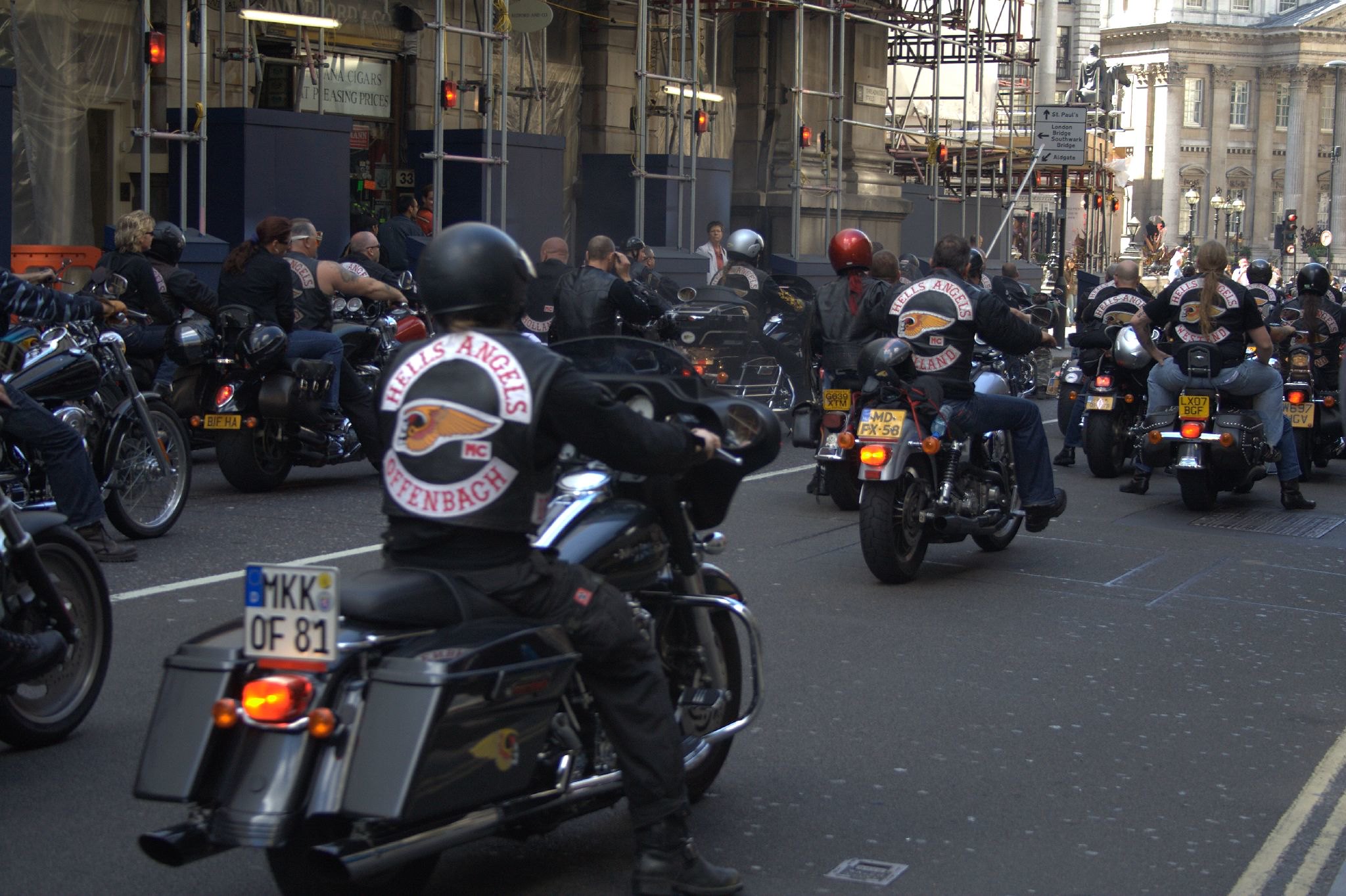 Hells Angels bikers on the street.