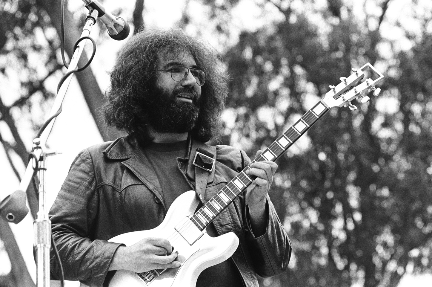 Jerry Garcia of The Grateful Dead performs live at Golden Gate Park in 1975 in San Francisco, California.