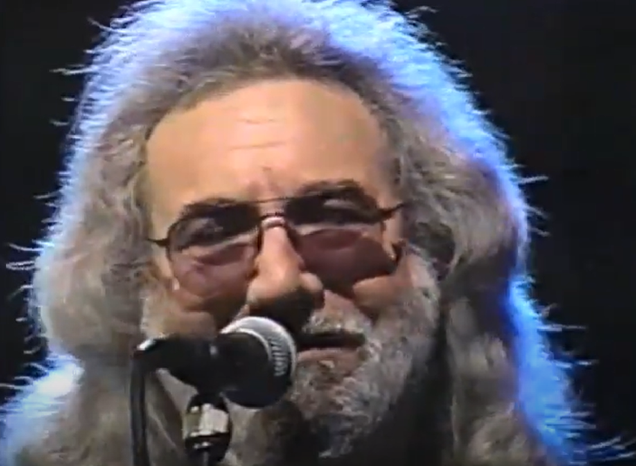 Screenshot of Jerry Garcia singing - from Late Night with David Letterman (1982-93)