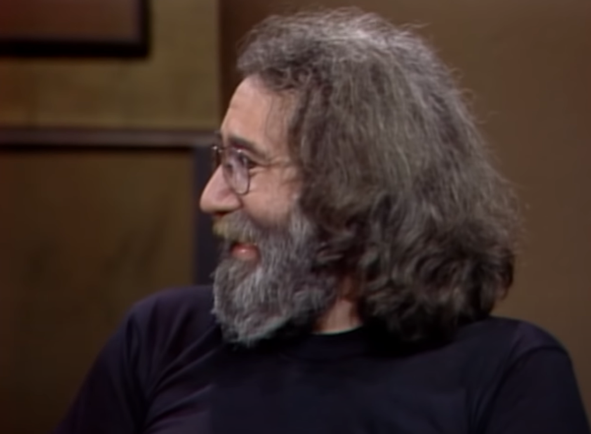 Screenshot of Jerry Garcia talking - from Late Night with David Letterman (1982-93)