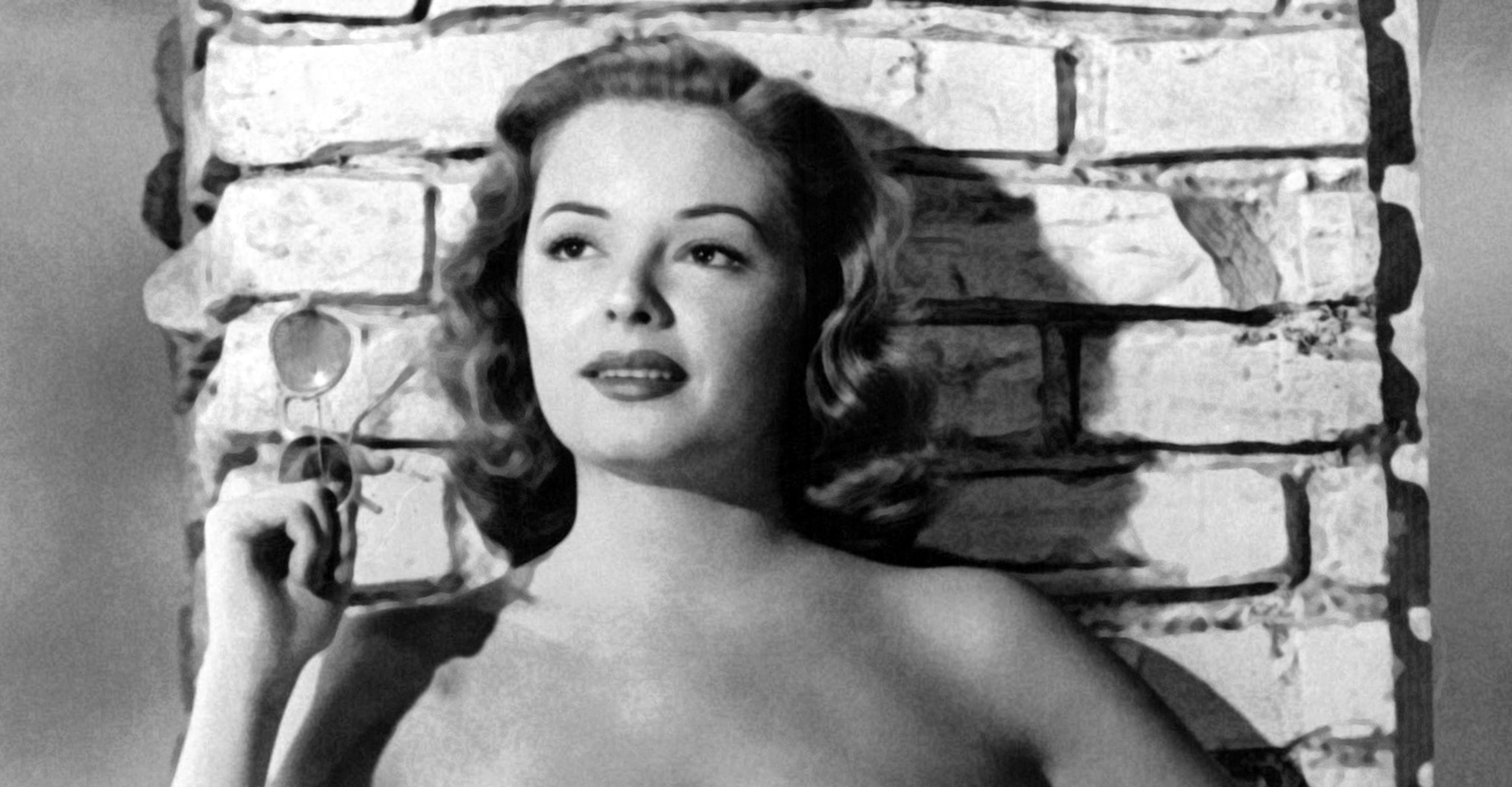 Actress Jane Greer on a rooftop