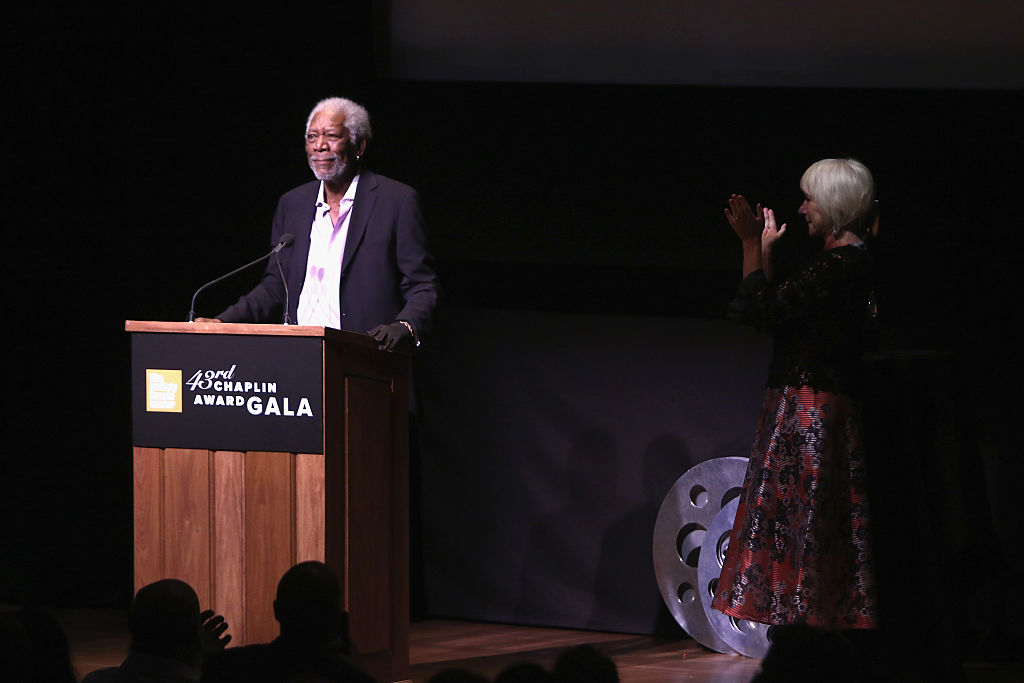 Actor Morgan Freeman speaks at the 43rd Chaplin Award Gala