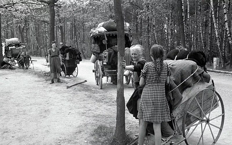 Refugees with carts return to Berlin