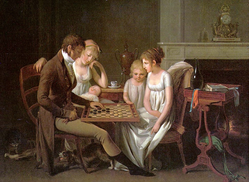 Painting of a family game of checkers - circa 1803