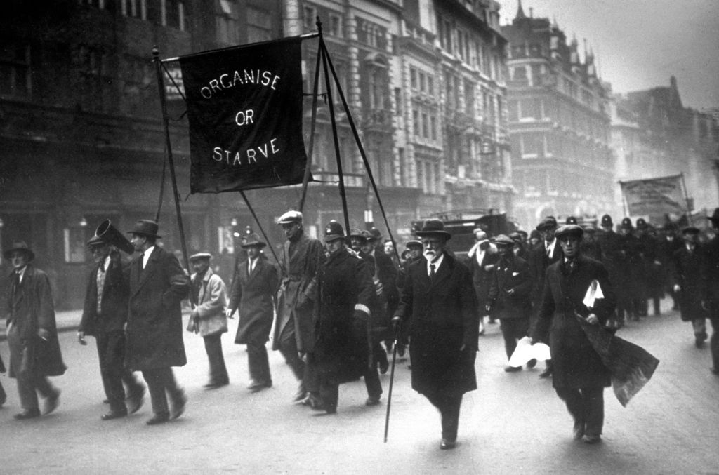 Unemployed men marching