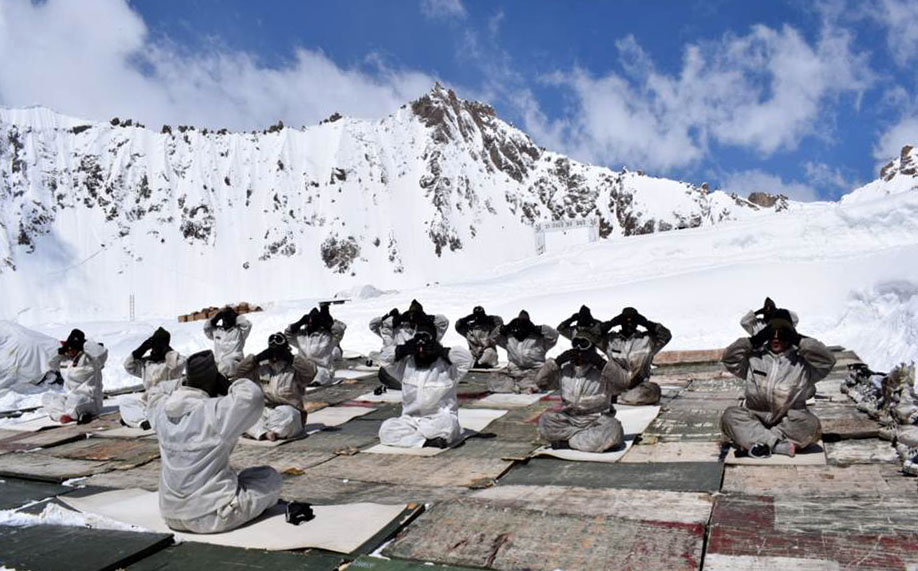 Army Jawans Performing Yoga