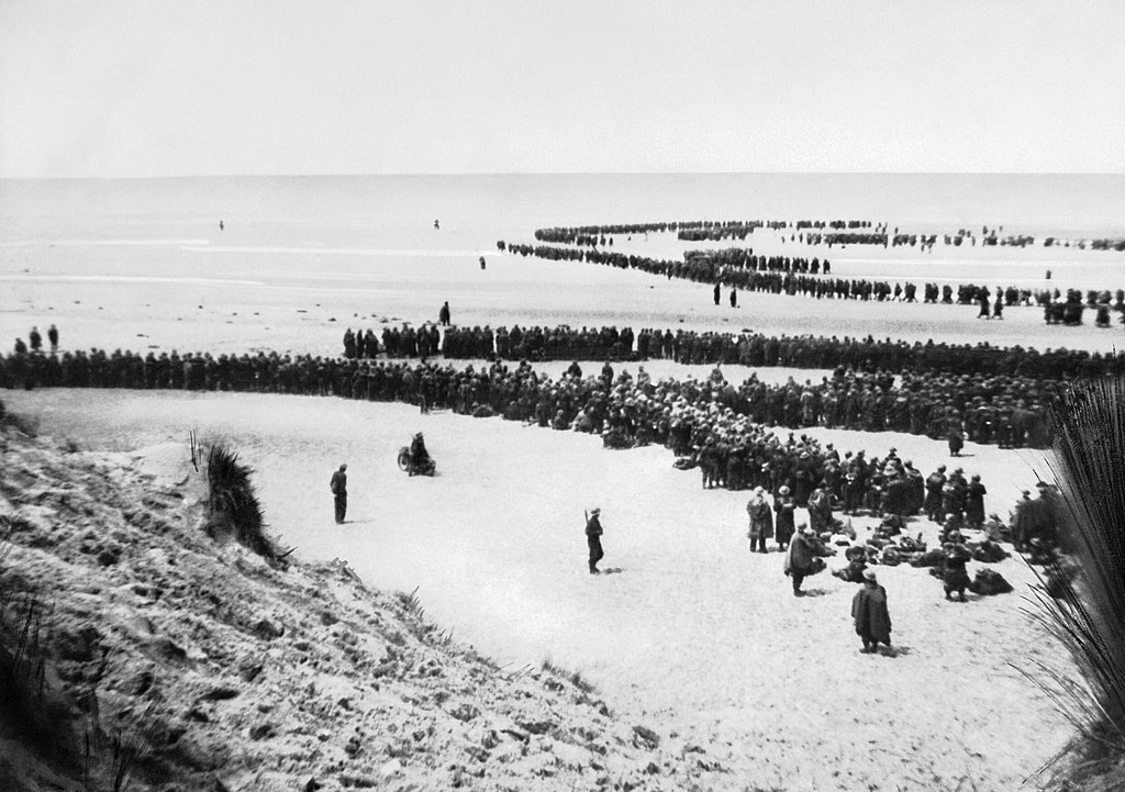 British troops line up on the beach