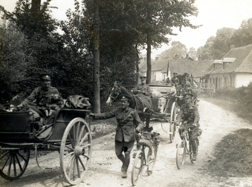 British soldiers on bicycles and carts