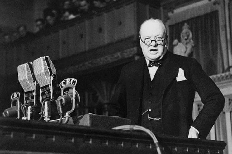 Winston Churchill in a black suit