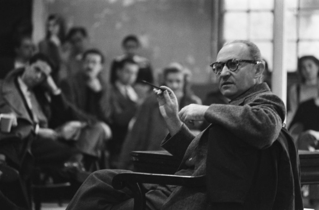 Polish-born American actor, director, and drama teacher Lee Strasberg (1901-1982) teaching