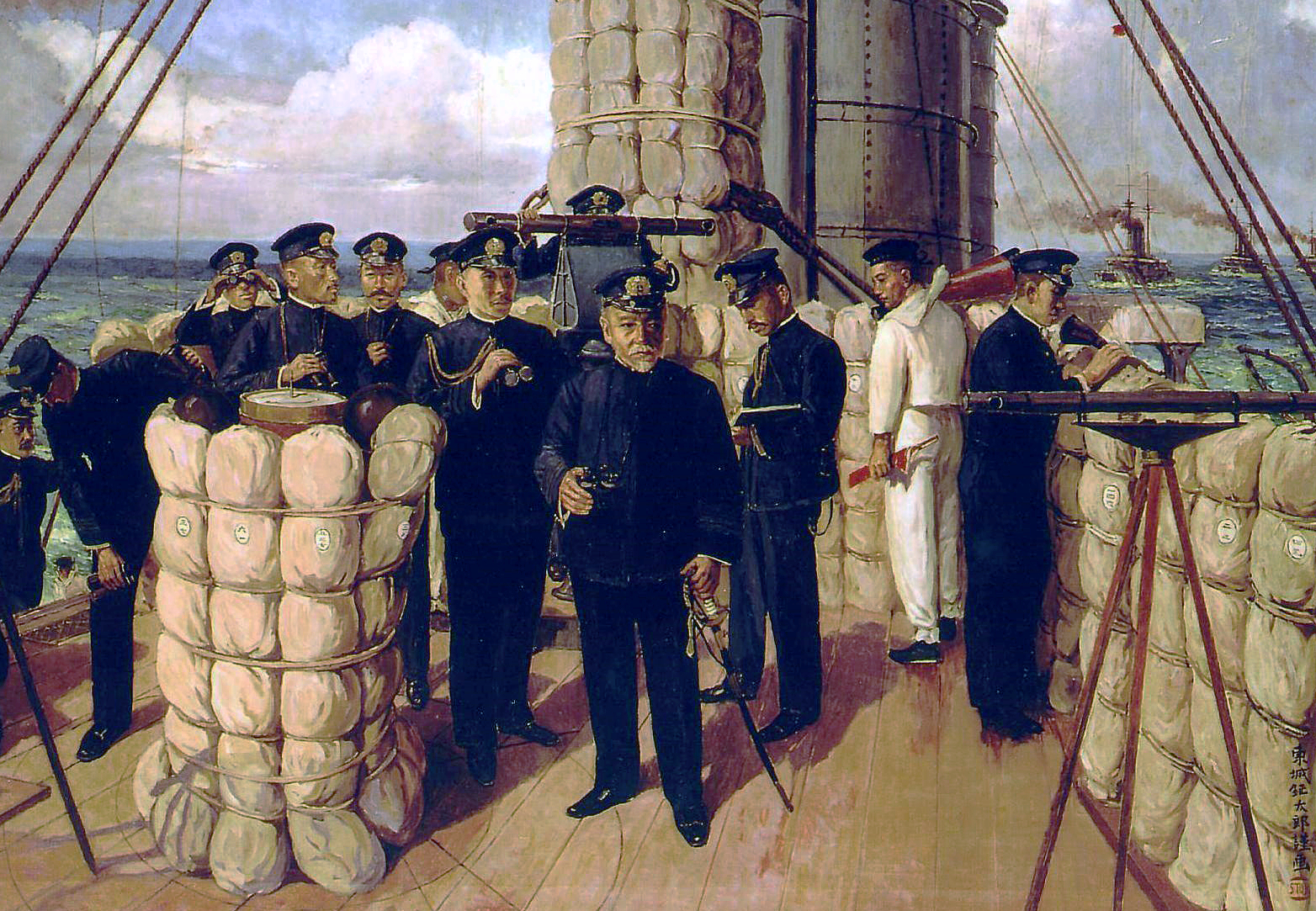 Admiral Tōgō Heihachirō on the bridge of the Battleship Mikasa