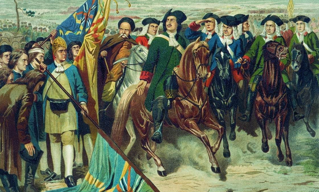 Peter the Great accepts the surrender of the Swedes