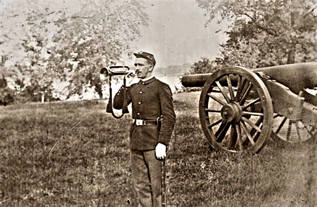 A soldier playing Taps