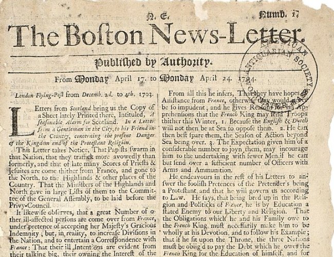 Boston News Letter, first issue, April 17, 1704