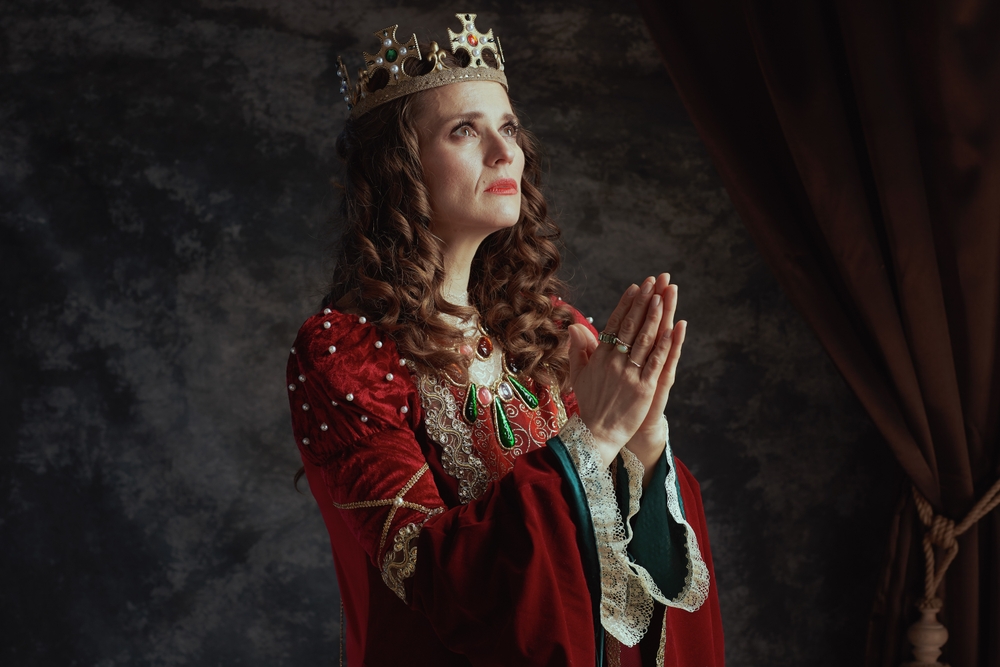 medieval queen in red dress
