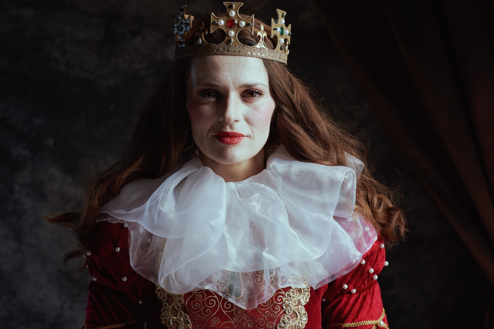 medieval queen in red dress