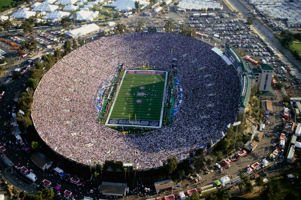 An aerial view of the National Football League Super Bowl XXVII game