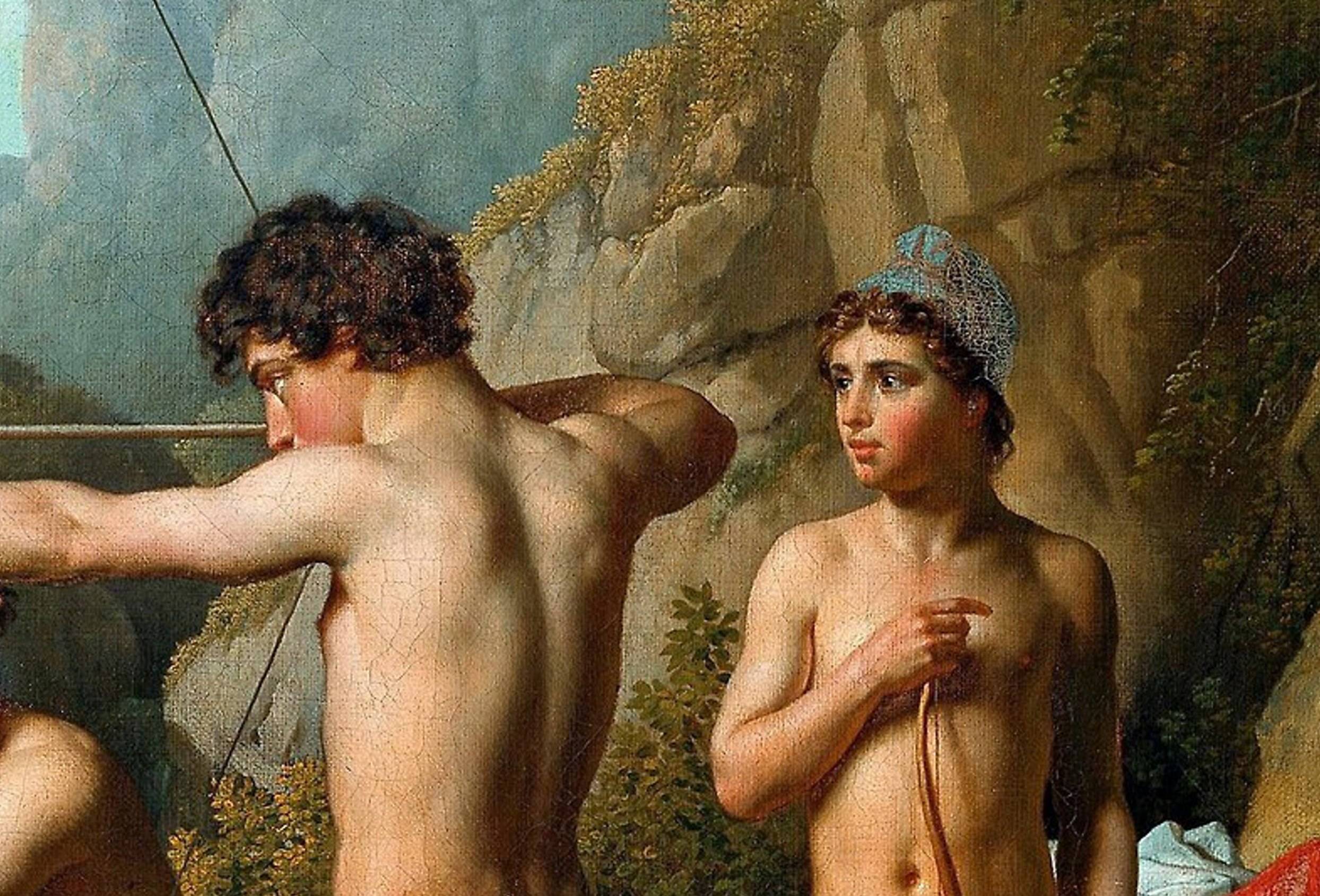 Spartan boys practicing archery