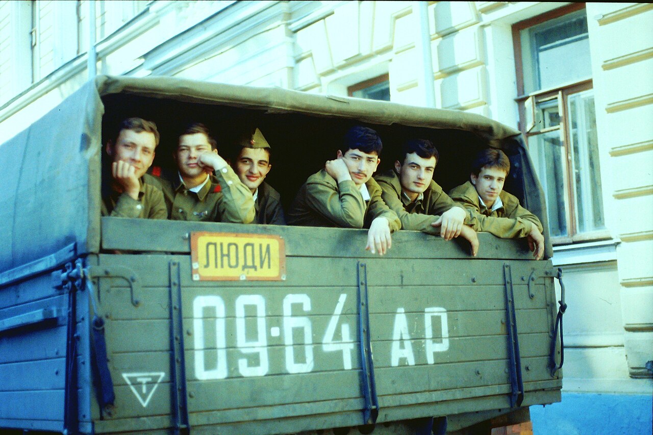 Soviet soldiers in a truck
